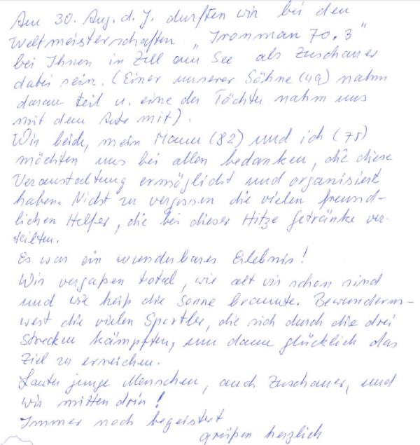 Positives Feedback zu den IRONMAN 70.3 Weltmeisterschaften in Zell am See  -Kaprun