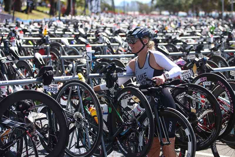 SUNSHINE COAST, AUSTRALIA - SEPTEMBER 04: Athletes in transition during Ironman 70.3 World Championship on September 4, 2016 in Sunshine Coast, Australia. (Photo by Chris Hyde/Getty Images)