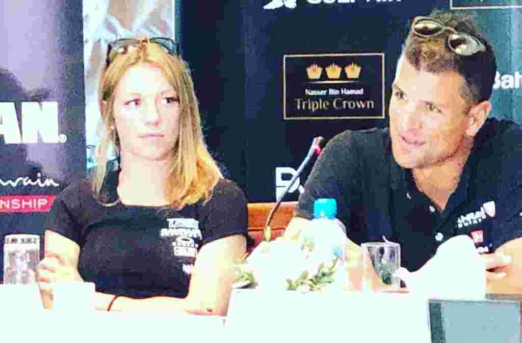 Bozzone und Lawrence bei der IRONMAN 70.3 Bahrain Pressekonferenz 2018 | Foto: trinews