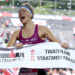 KLAGENFURT, AUSTRIA - JULY 07:  Bianca Steurer of Austria reactsafter finishing second in the women's race at on July 7, 2019 in Klagenfurt, Austria. (Photo by Nigel Roddis/Getty Images for IRONMAN)