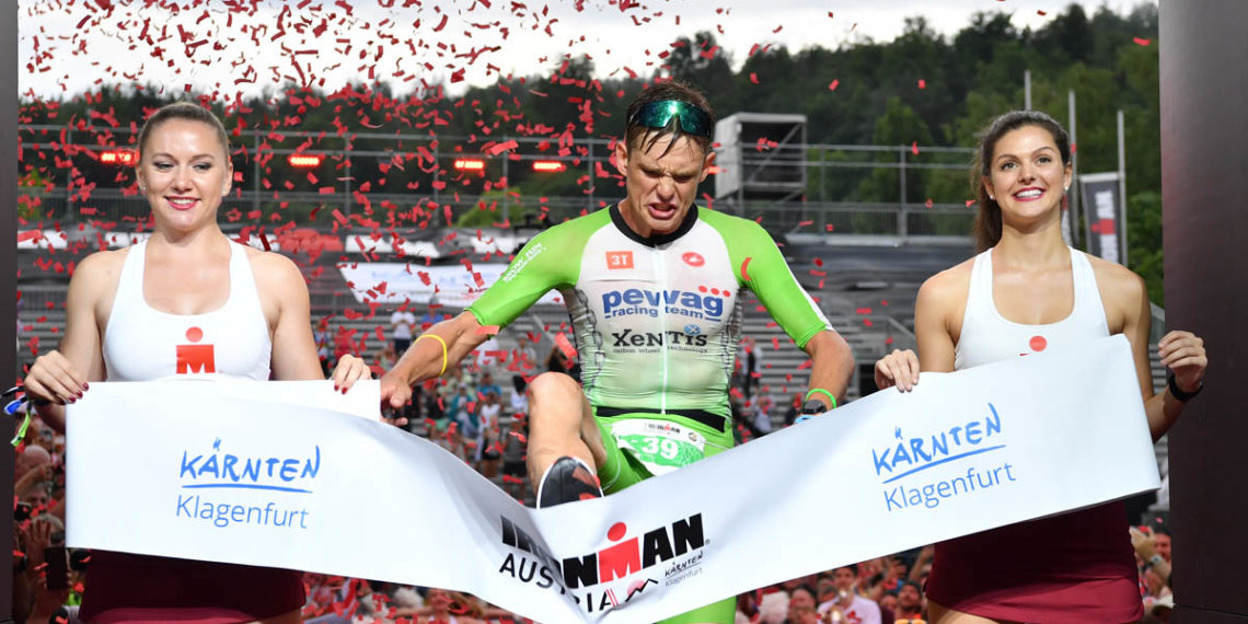 KLAGENFURT, AUSTRIA - JULY 07: Daniel Baekkegard of Denmark wins the Ironman Austria on July 07, 2019 in Klagenfurt, Austria. (Photo by Sebastian Widmann/Getty Images for IRONMAN)